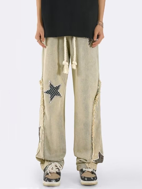 Men's Star Embroidery Patchwork Loose Jean-4