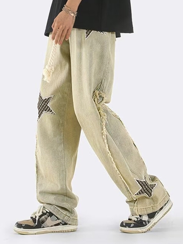 Men's Star Embroidery Patchwork Loose Jean-2