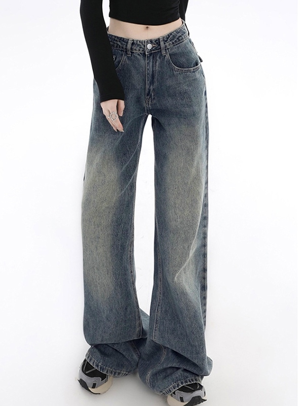 Vintage Blue Flap Detail Boyfriend Jeans-2