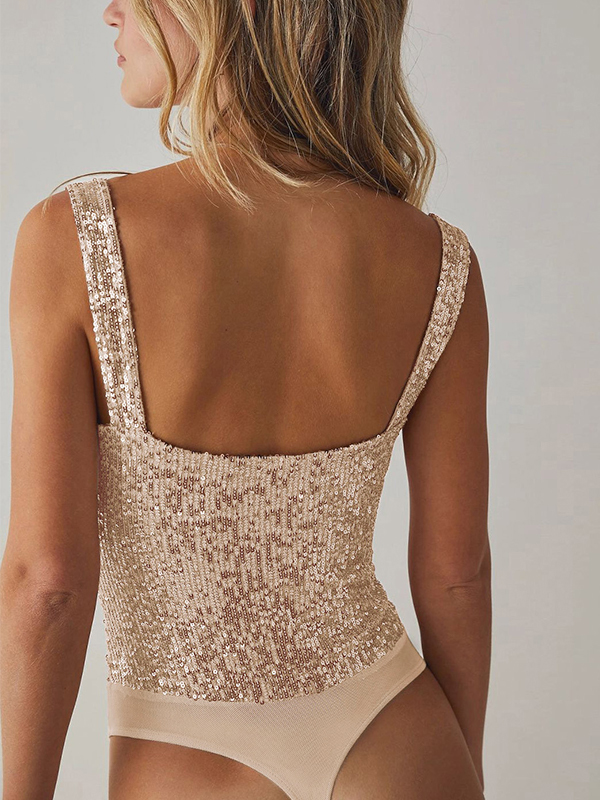 Sequin V Neck Cami Bodysuits-3