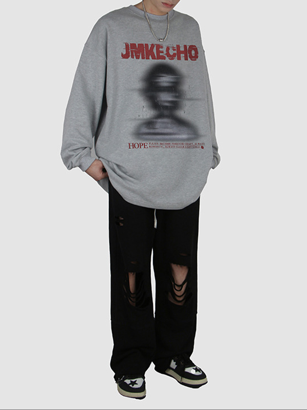 Men's Street Blurred Portrait Print Wash Sweatshirt-2