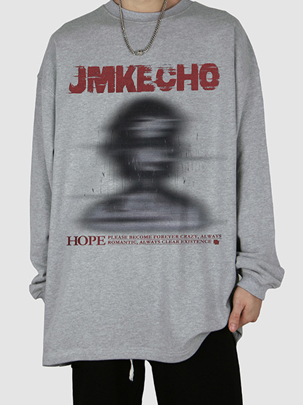 Men's Street Blurred Portrait Print Wash Sweatshirt-1