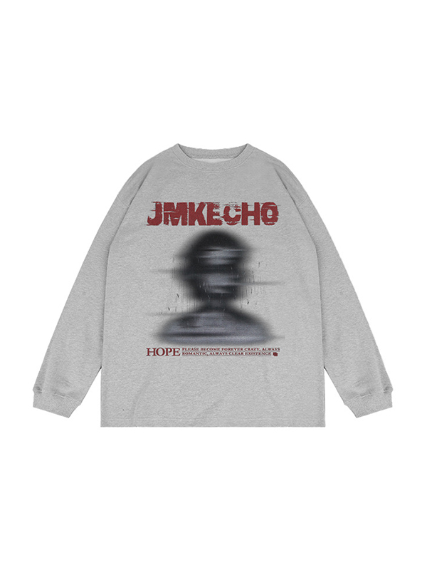 Men's Street Blurred Portrait Print Wash Sweatshirt-3