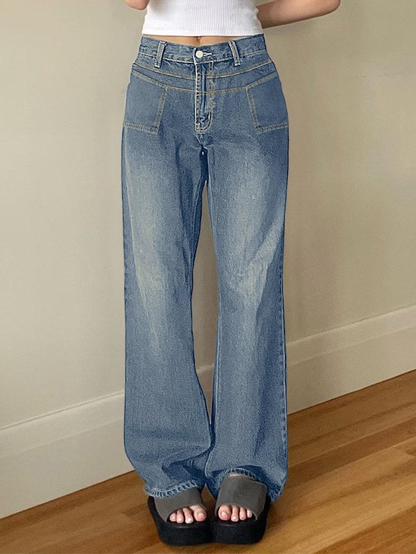 Washed Classic Denim Boyfriend Jeans-1