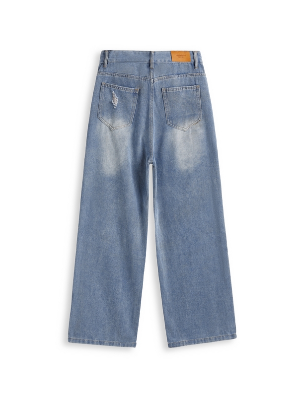 Vintage Wash Loose Ripped Jeans-5