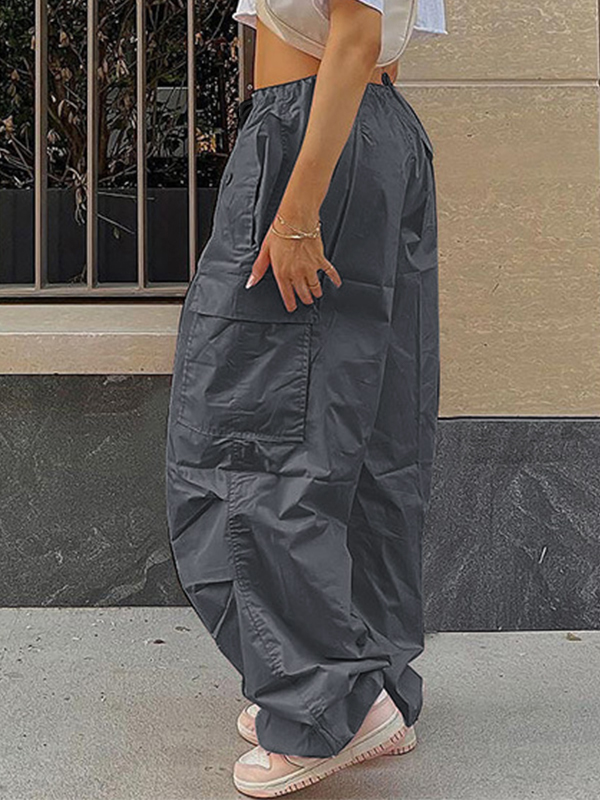 Drawstring Y2K Baggy Cargo Pants-3
