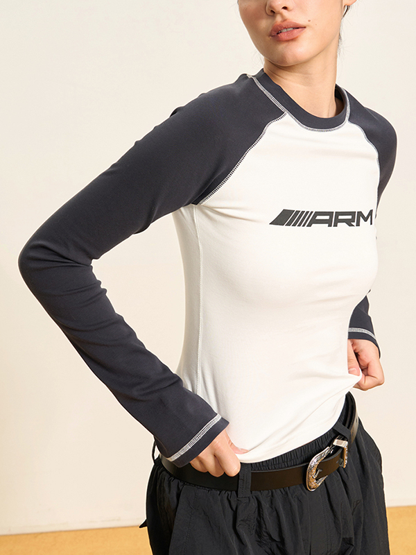 Raglan Contrast Color Slim Long Sleeve Tee-3