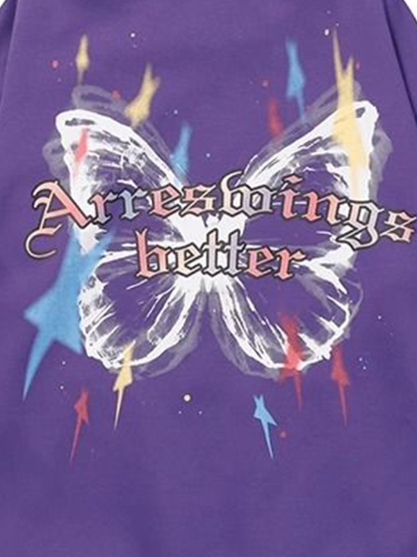 Men's Street Colorful Star Butterfly Print Oversized Hoodie-1