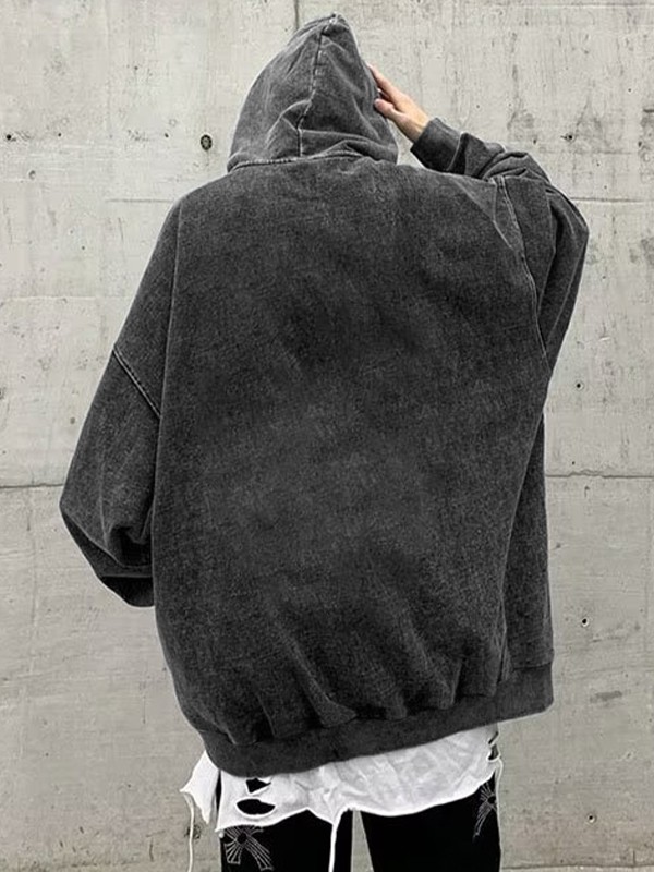 Men's Distressed Skull Print Oversized Hoodie-1