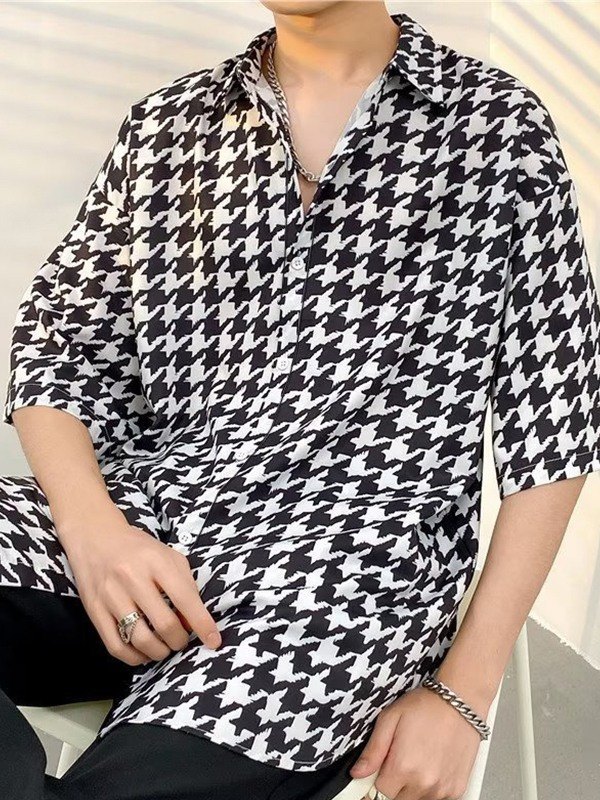 Men's Houndstooth Button Down Shirt-3