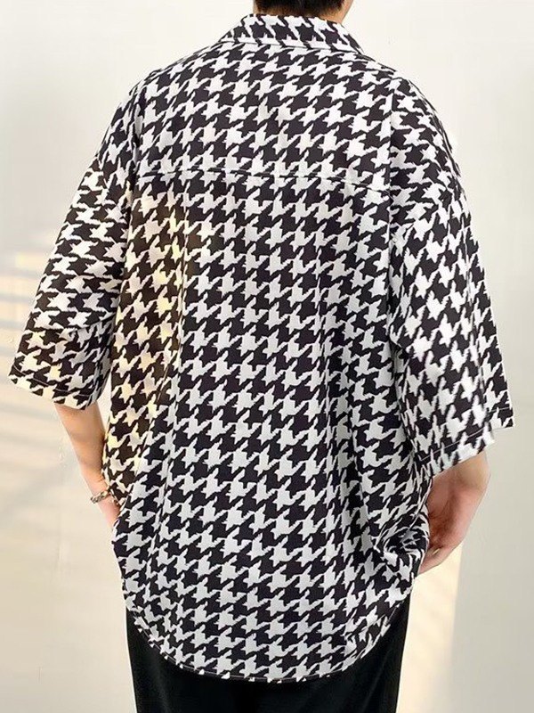 Men's Houndstooth Button Down Shirt-4
