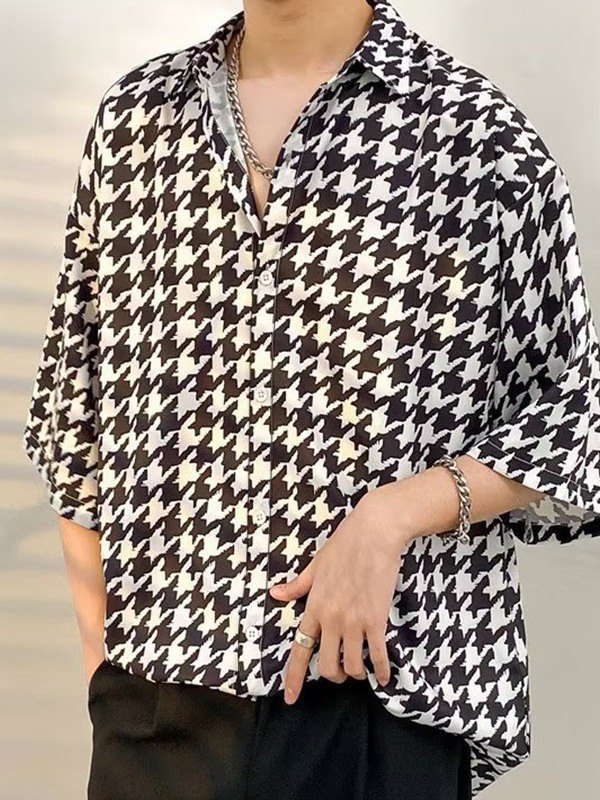 Men's Houndstooth Button Down Shirt-2