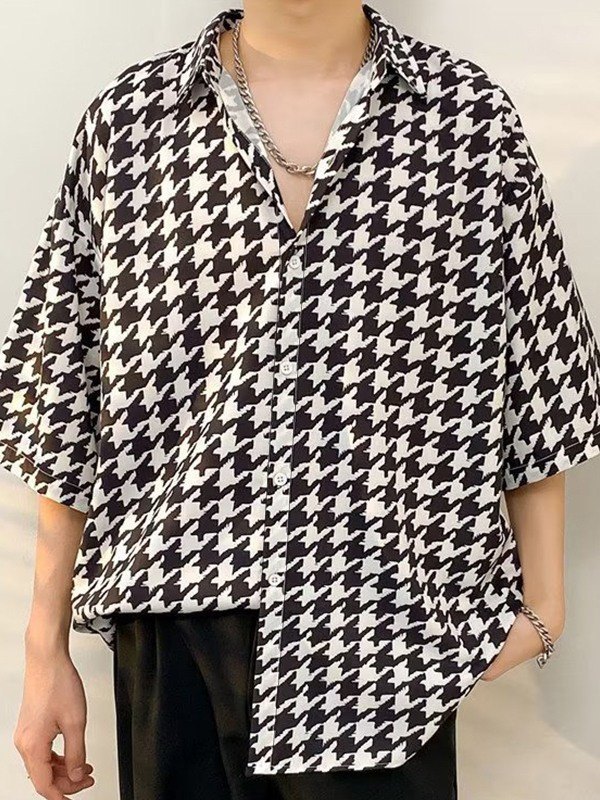 Men's Houndstooth Button Down Shirt-1