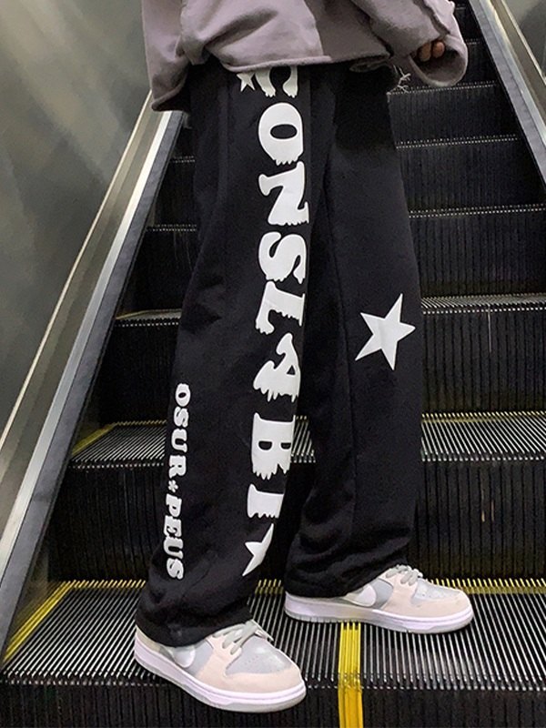 Men's Letter Star Graphic Loose Sweatpants-1