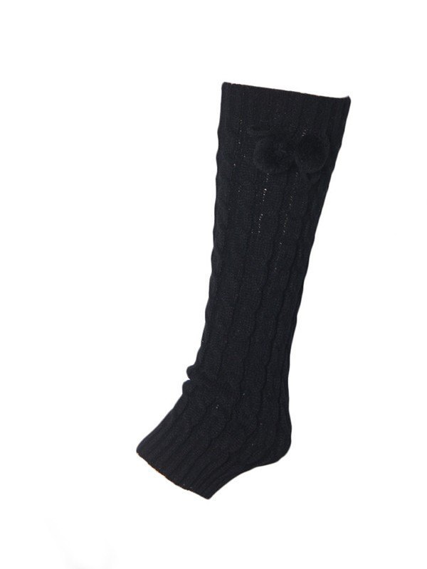 Pompom Decor Cable Knit Leg Warmer-1