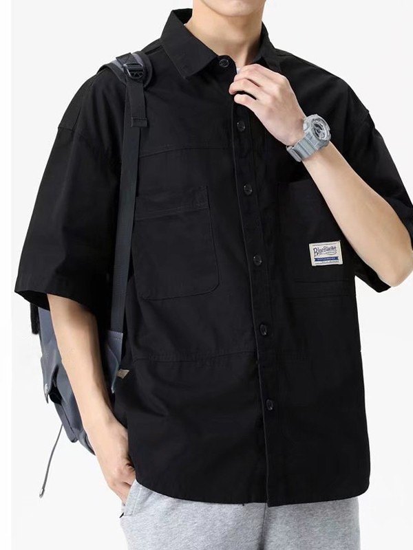 Men's Short Sleeve Buttoned Casual Cargo Shirt-1