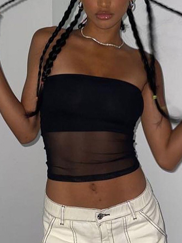 Black Paneled Mesh Bandeau Top-1