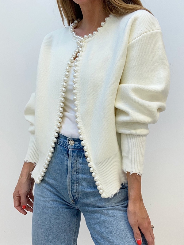 Vintage Pearl Trim Knit Cardigan-2