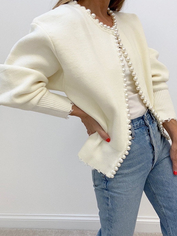 Vintage Pearl Trim Knit Cardigan-3
