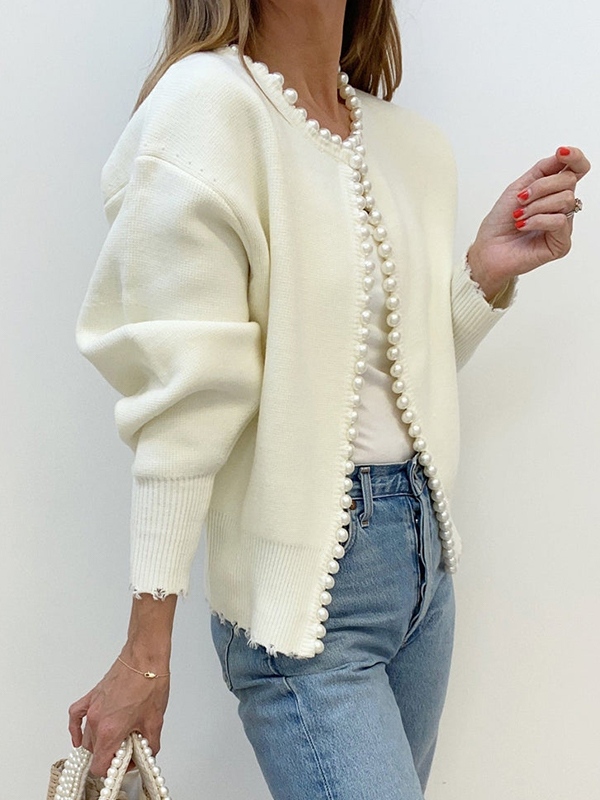 Vintage Pearl Trim Knit Cardigan-4