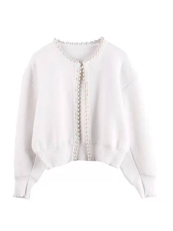 Vintage Pearl Trim Knit Cardigan-1